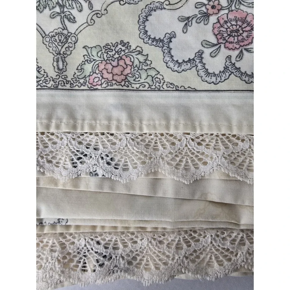 Louis Nichole Pompadour Victorian Fan Lace King Flat Sheet Cottage Shabby - Flaw
